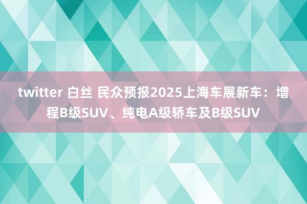 twitter 白丝 民众预报2025上海车展新车:增程B级SUV、纯电A级轿车及B级SUV